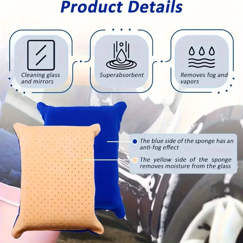 Super absorbent anti fog sponge, suitable for cars, mirrors, glass, etc., indoor and outdoor universal cleaning tools