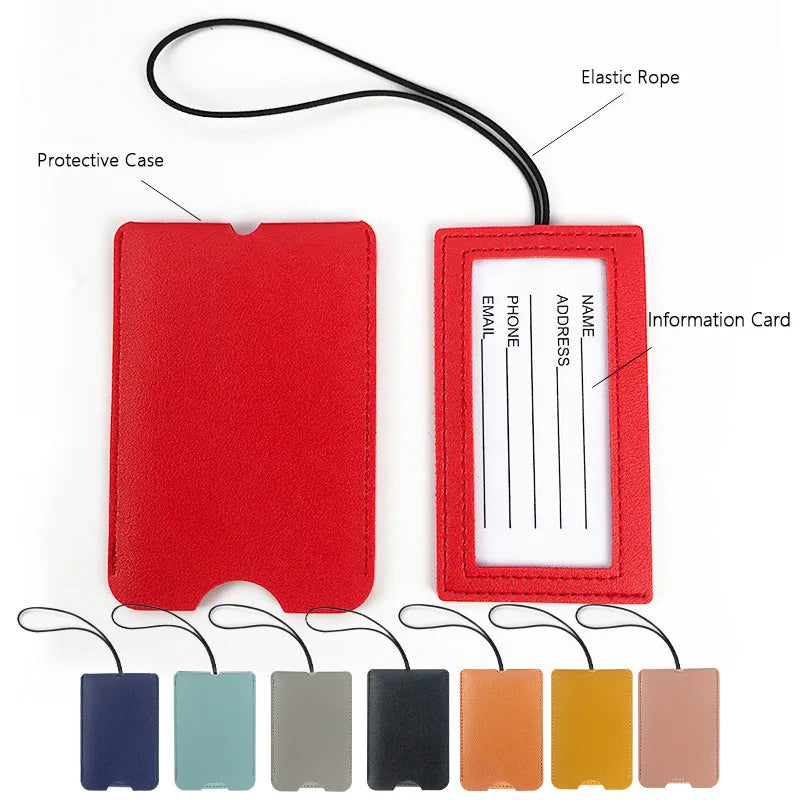 Fashion Women Solid Color Suitcase Luggage Tags ID Address Holder Baggage Label Leather Portable Label Travel Accessories