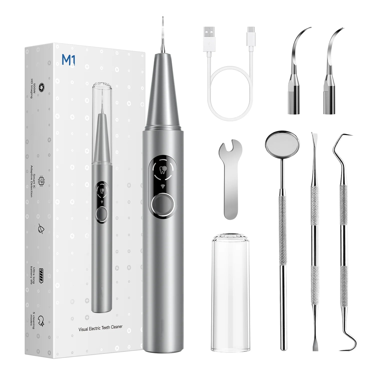 CURVY MOON Visible Electric Ultrasonic Tooth Cleaner with Camera Tartar Remover Tooth Stain Cleaning Tools Teeth Whitening Care