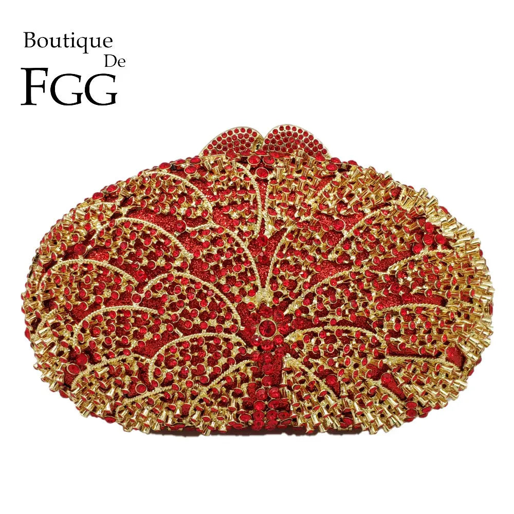 Boutique De FGG Red Ruby Flower Clutch Women Evening Bags Wedding Party Dinner Rhinestone Handbag and Purses