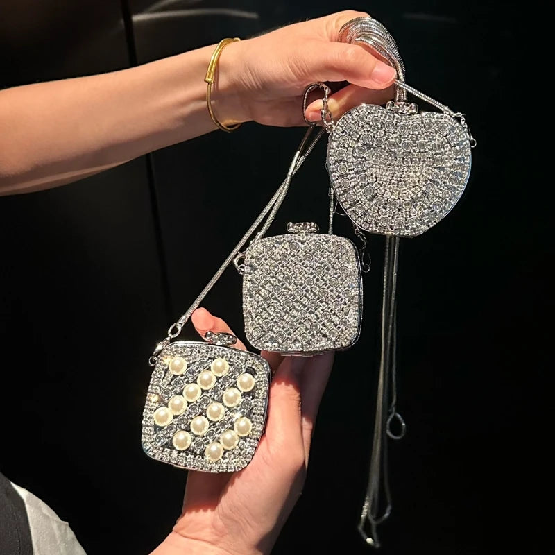 Silver Mini Rhinestone Evening Bag Acrylic Banquet Bag for Women Fashion Evening Party  Clutch Purse Shinny Small Wallet 2026