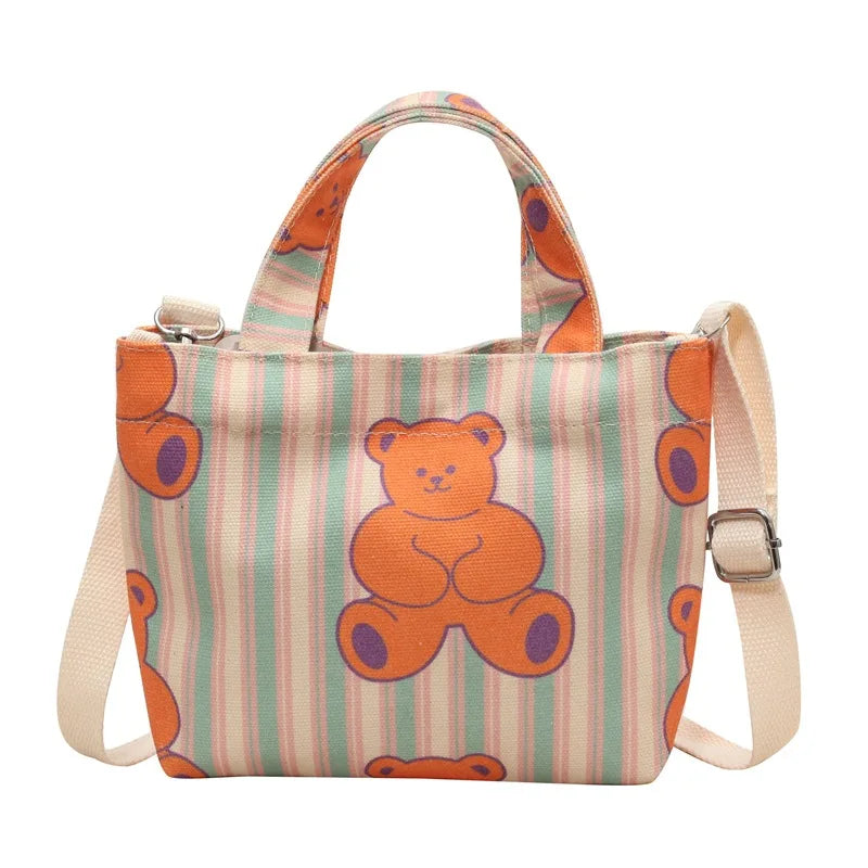 Mini Cute Canvas Crossbody Bag, Kawaii Cartoon Print Tote Shoulder Bag, Women's Fashion Handbags And Purses