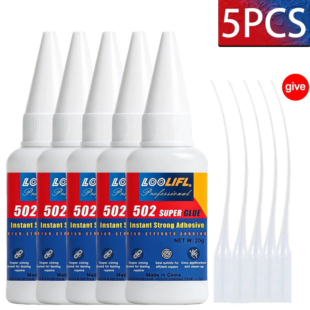 LOOLIFL 1-7pcs 502 Super Glue Quick-drying Cyanoacrylate Instant Adhesive for Glass Wood Metal Strong Bond Liquid Glue Tool 20G