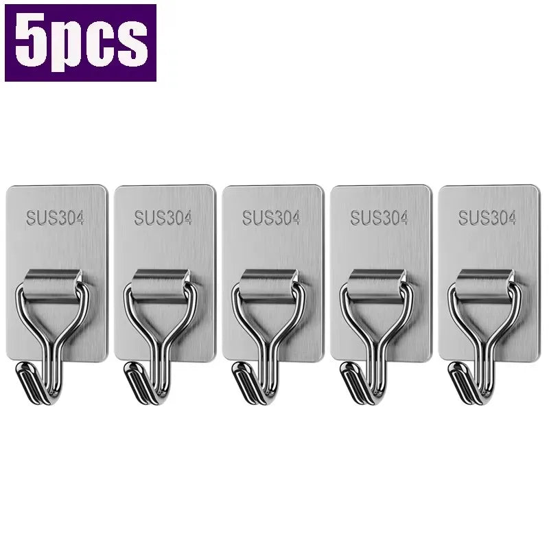 304 Stainless Steel Wall Hooks Self Adhesive Heavy Duty Towel Key Coat Bag Hanger Waterproof Hook Bathroom Kitchen Hardware Hook