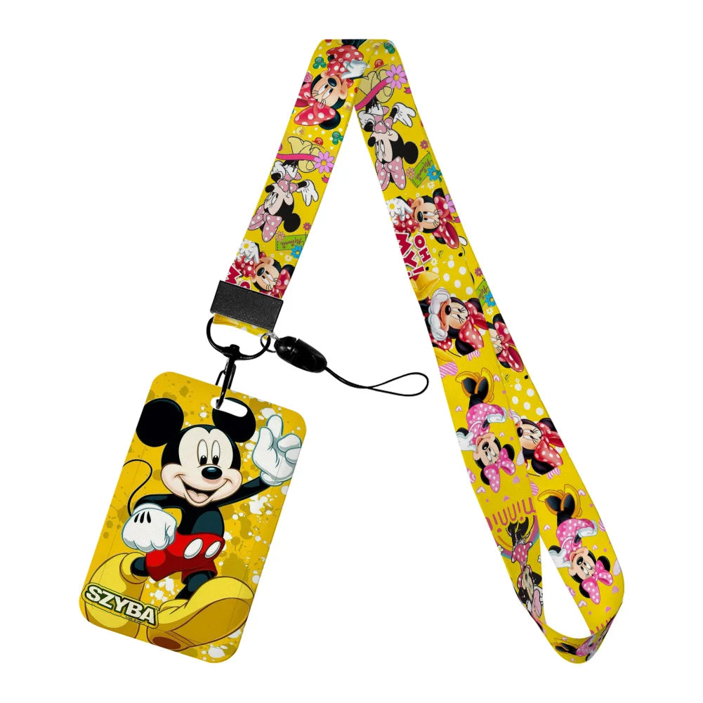 Disney Yellow Series Mickey Minnie Card Holder Work Permit Name Badge with Keychains Student Id Card Lanyard Holder Accessories