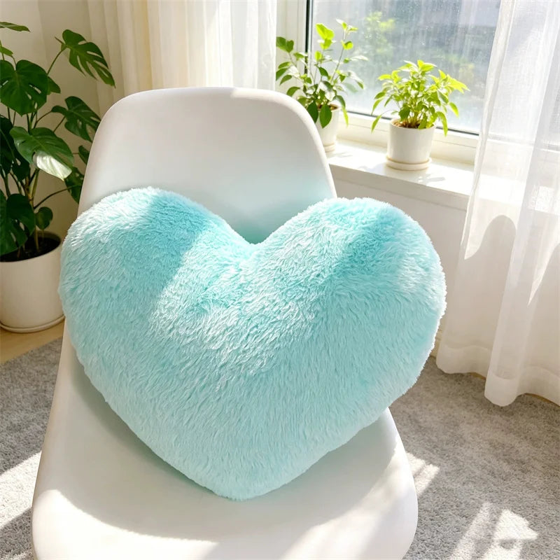 Simple Heart Shaped Pillow Imitation Rabbit Fur Throw Pillow Creativity Love Decor Super Soft Seat Cushion/Back Cushions Pillows