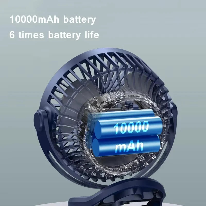 Portable USB Table Clip Fan Type-C 10000mAh Rechargeable Mini Desk Stand Fan 360 Degree Rotation 4 Speeds Air Cooling Ventilador