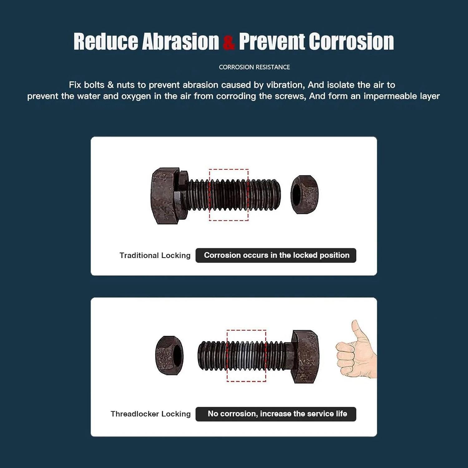 50mlRed Thread Locking Agent - a detachable metal thread locking adhesive used on nuts, bolts and fasteners to prevent loosening