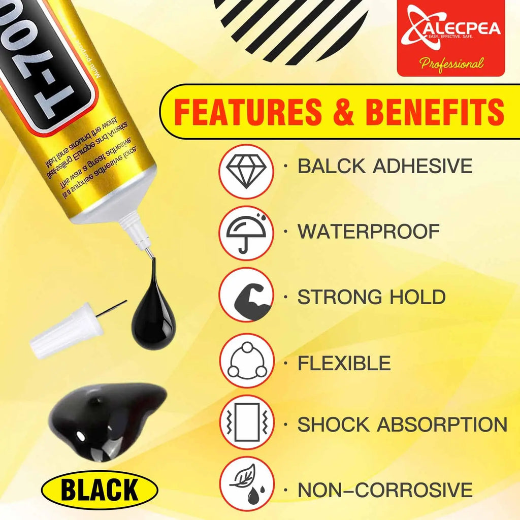 Upgraded T-7000 Black Adhesive for Precision Repairs - T-7000 High-Performance Waterproof Adhesive for Cell Phones, Jewelry, and Crafts