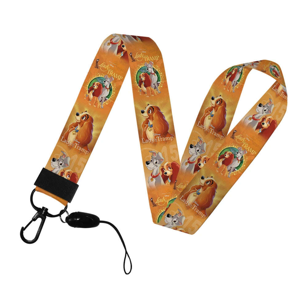 Disney Cartoon Lady and the Tramp Card Holder Anti-lost Neck Strap Lanyard ID Card Pendant USB Badge Clip DIY Keychain Accessory