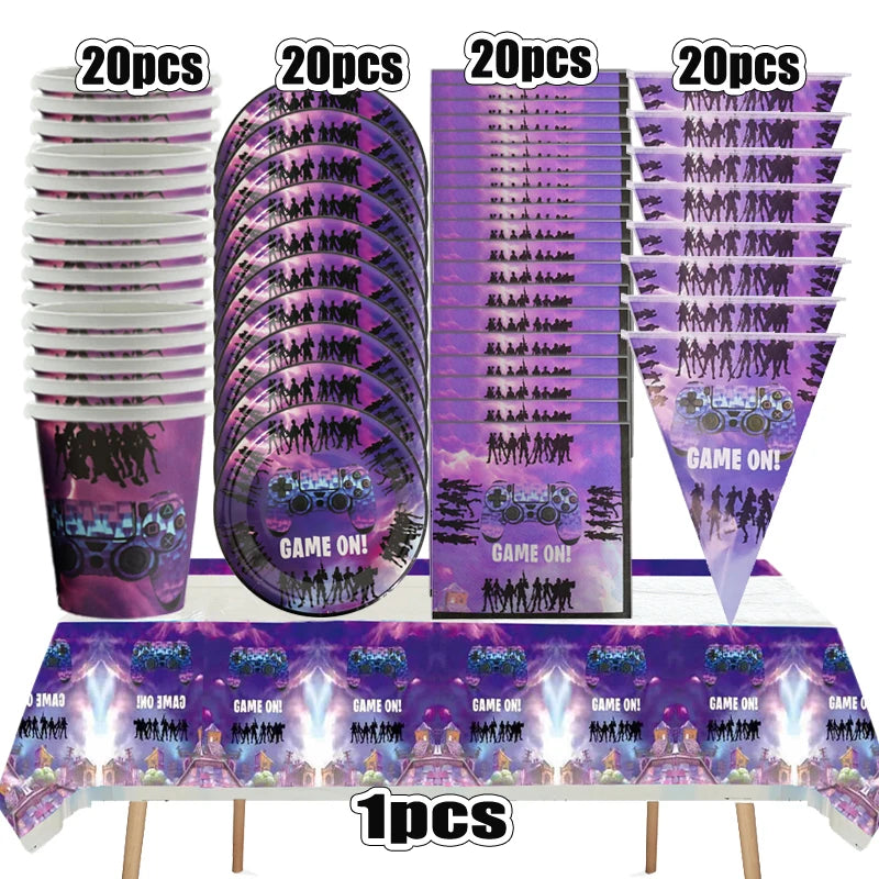 New Shooting Games Party Supplies Fortniton Birthday Decoration Balloons Noise Makers Disposable Tableware Tablecloth Cups Gifts