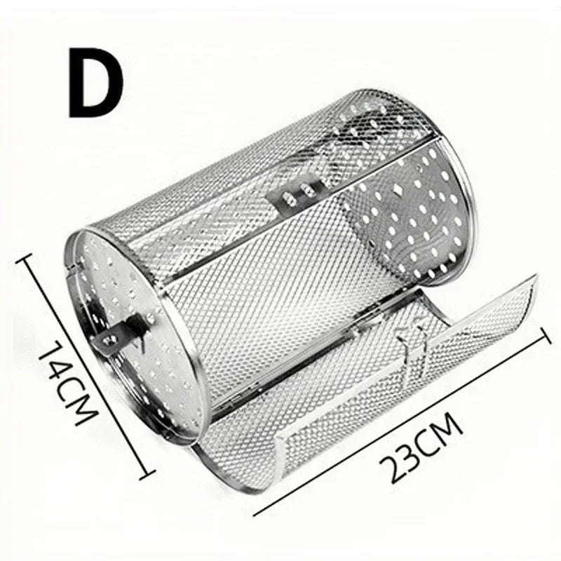 Stainless Steel Rotisserie Basket Rotisserie Grill Roaster Drum Oven Rotary Baking Cage for Peanut Dried Nut Coffee Beans BBQ