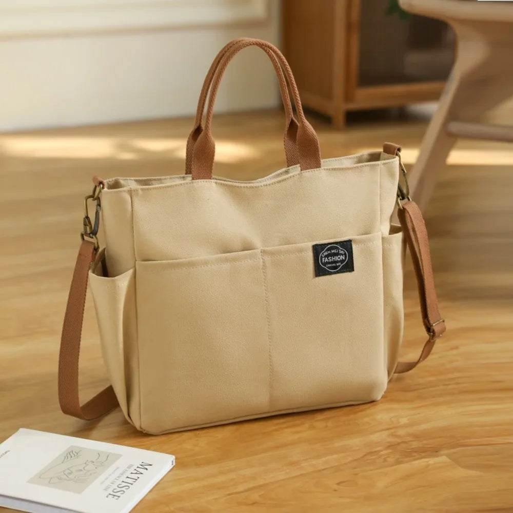 Fashion Women's Shoulder Bag Canvas Large Capacity Crossbody Handbag Multi Pocket Zipper Mommy Bags for Female