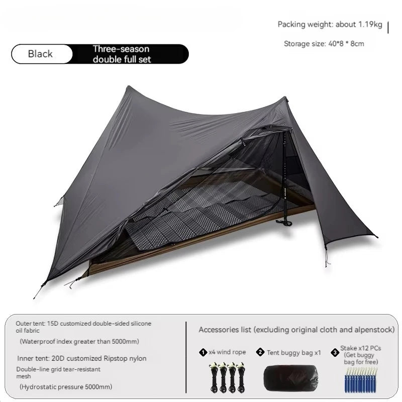 Yun Chuan double-sided silicon-coated double A pyramid 15D nylon rodless camping hiking outdoor ultralight tent