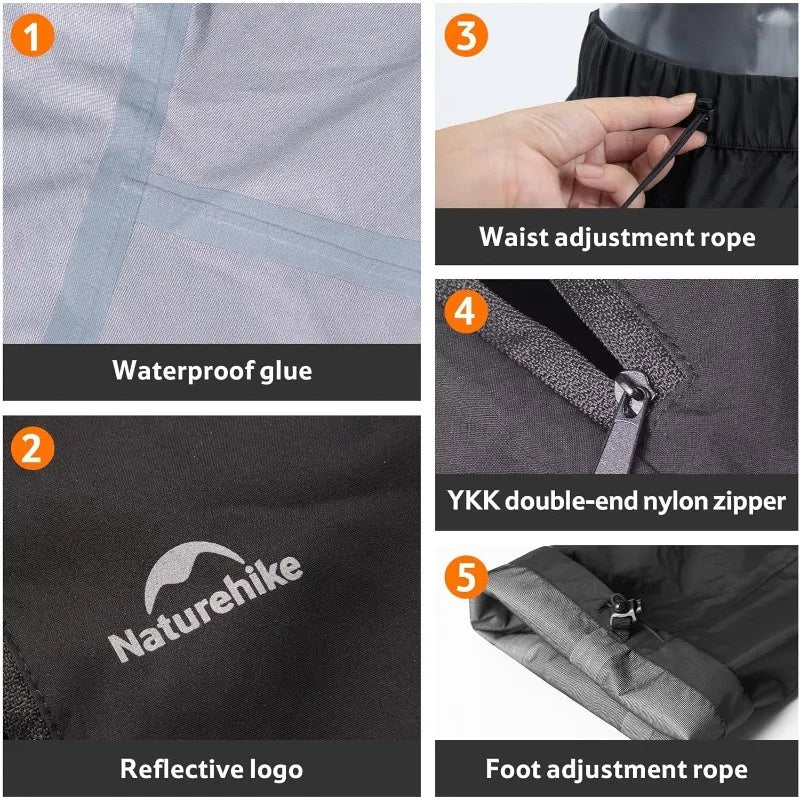 Naturehike Rainproof Pants Hiking Outdoor Waterproof Pants Ultralight Portable Camping Sports Quick Dry Breathable Pants