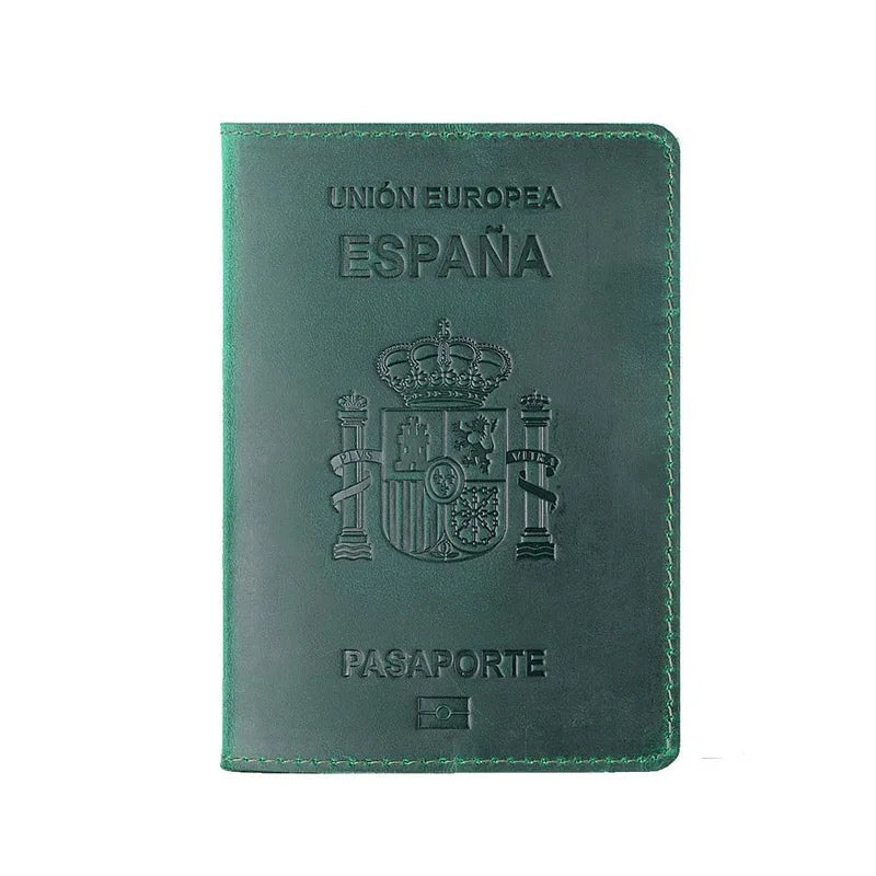 Spanish Passport Cover - Genuine Crazy Horse Leather, Durable Business Travel Wallet, Unisex RFID Blocking Funda Pasaporte