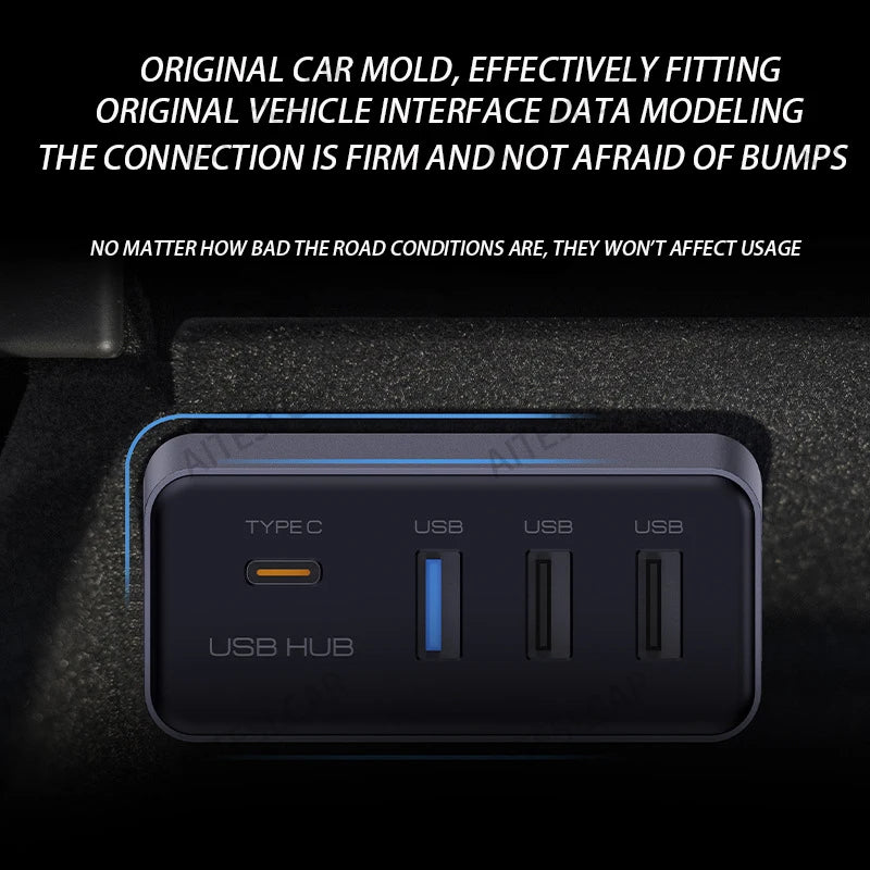 Docking Station USB Hub 4-in-1 for Tesla Model 3 Model Y Glovebox for Dashcam Flash Drive Charger Data Transfer Games Music