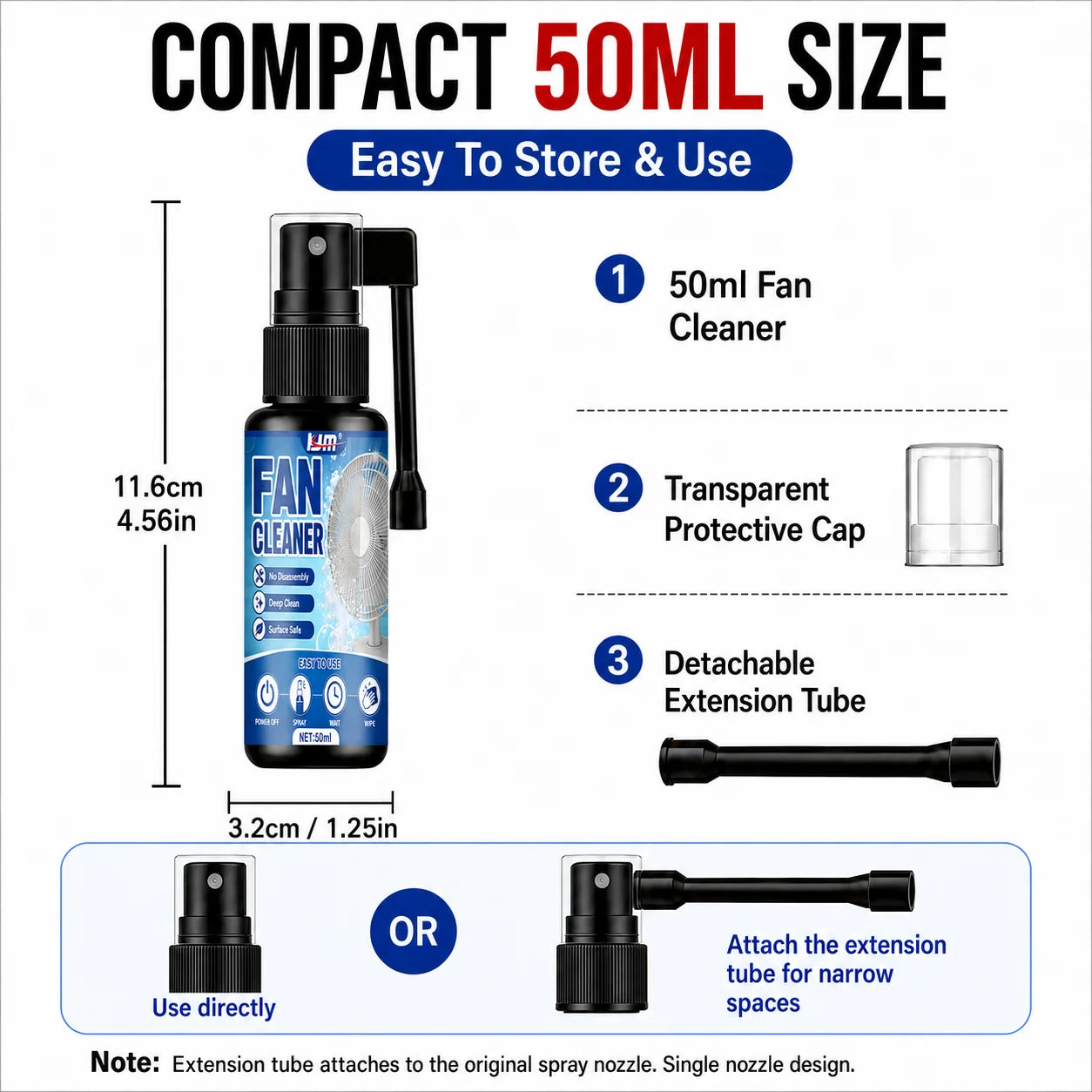 KJM Dual Spray Nozzle Car AC Fan Cleaner Spray 50ml Fast Deep Clean Dust Odor Remover Freshener For Auto Air Vent Household Fans