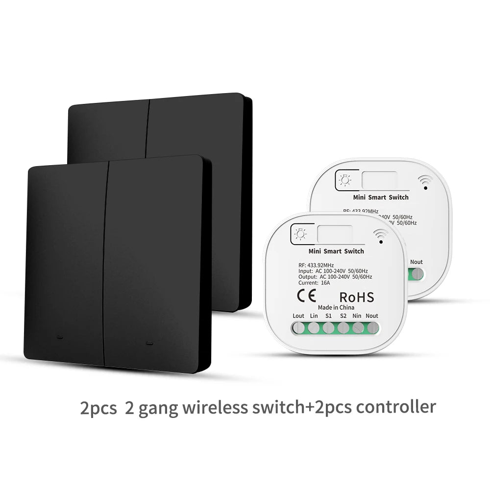 RF433 Self-Powered Wireless Light Switch, Kinetic No Battery,16A Relay, Retrofitting Easy Installation for Home Garage Garden