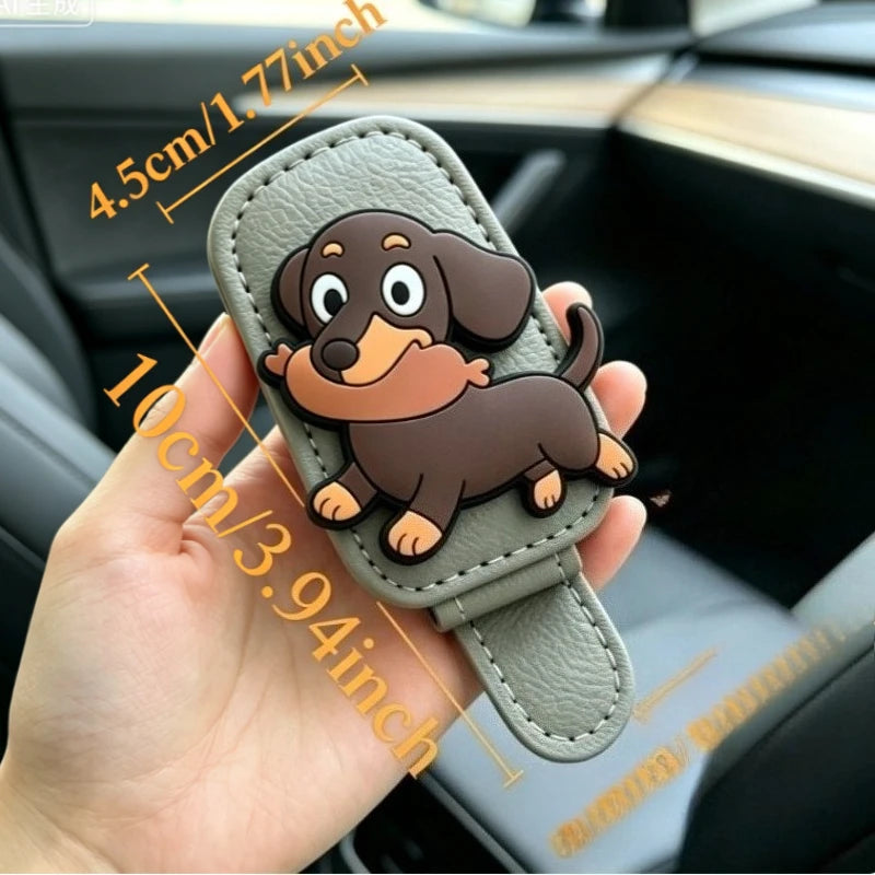 Cute Dachshund Dog Car Sun Visor Sunglasses Holder Multifunctional Ticket Card Clip Lovely Women Car Interior Decor Accessories