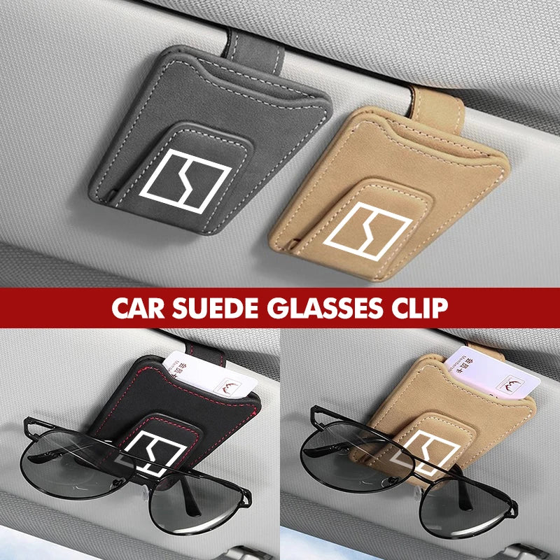 Suede Car Logo Sun Visor Glasses Clip Ticket Card Storage Clamp For Zeekr 001 EV 2021-2023 009 X 2021 2022 2023 Krypton