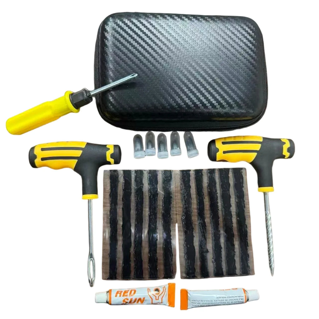 Roadside Emergency Flat Tire Repair Kit Portable Complete Tools with Storage Bag for Car Motorcycle Truck Quick Puncture Fix