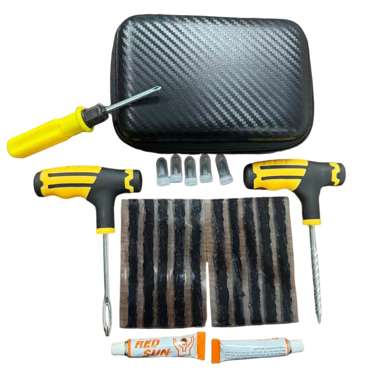 Roadside Emergency Flat Tire Repair Kit Portable Complete Tools with Storage Bag for Car Motorcycle Truck Quick Puncture Fix