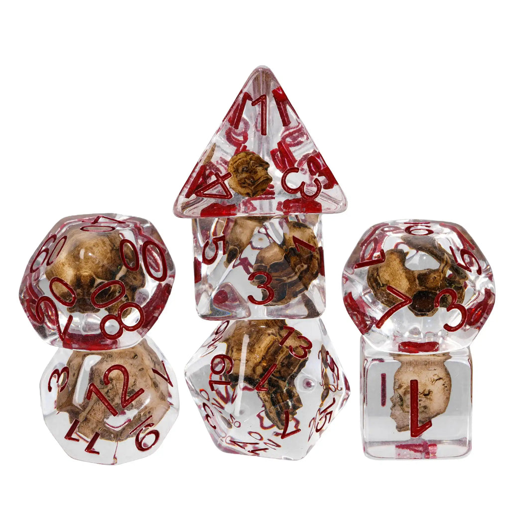 Cusdie 7 SKULL DND Dices Transparent D4 D6 D8 D10 D% D12 D20 Polyhedral Dice Set for D&D Pathfinder Role Playing Board Games