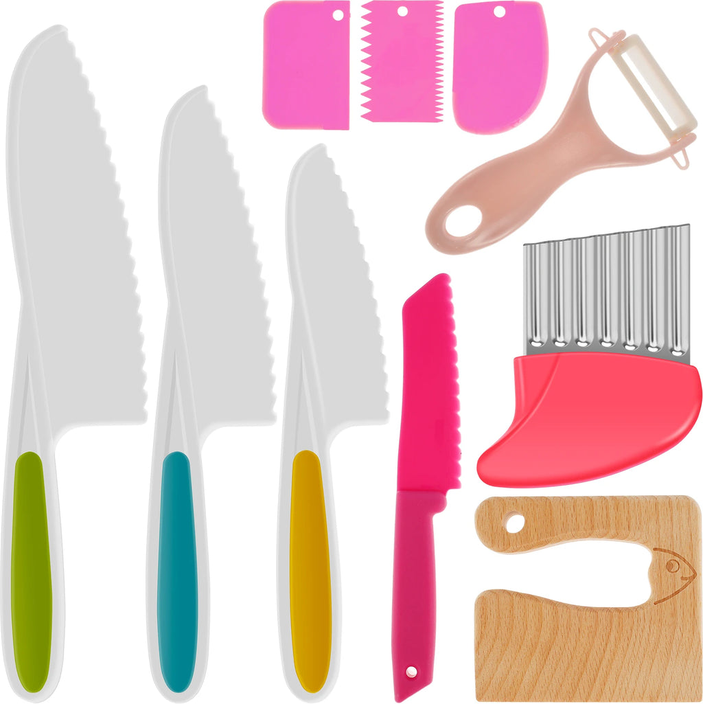 Set Kids Cooking Cutter Knife Toddler Vegetable Cutter Cooking Plastic Fruit Knives to Cut Fruits Crinkle Peeler Kitchen Supply