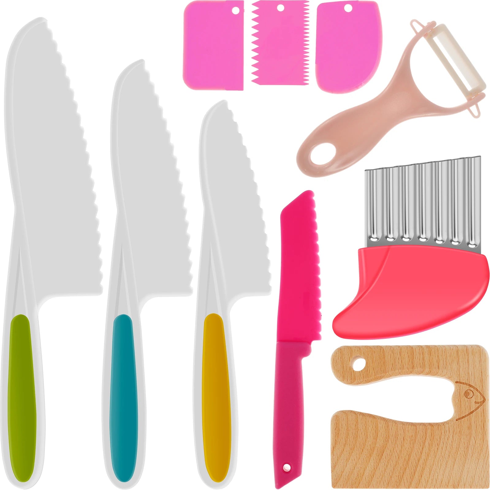 Set Kids Cooking Cutter Knife Toddler Vegetable Cutter Cooking Plastic Fruit Knives to Cut Fruits Crinkle Peeler Kitchen Supply