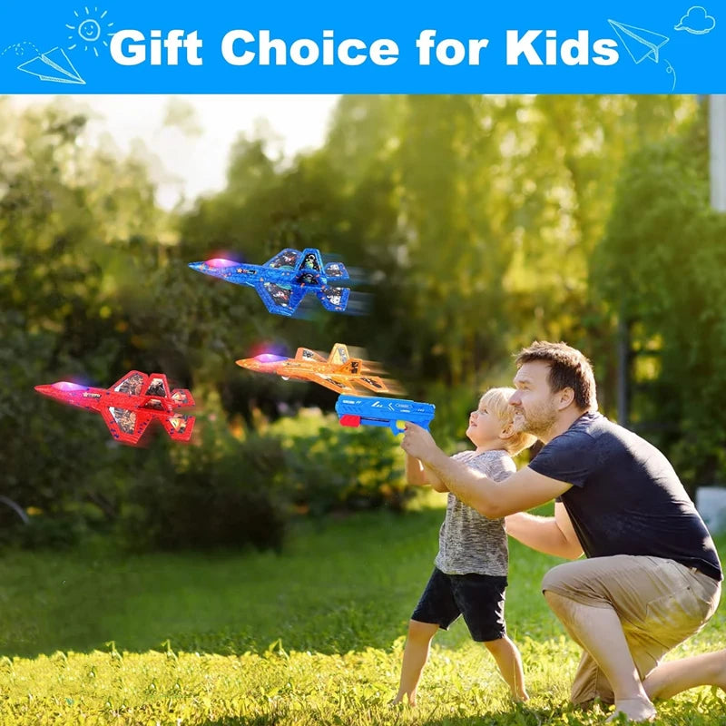 7.4" F-35 Launcher Foam Airplane Catapult Plane with Soft Bullet Gun for Kids Summer Outdoor Aircraft Flying Novelty & Gag Toys
