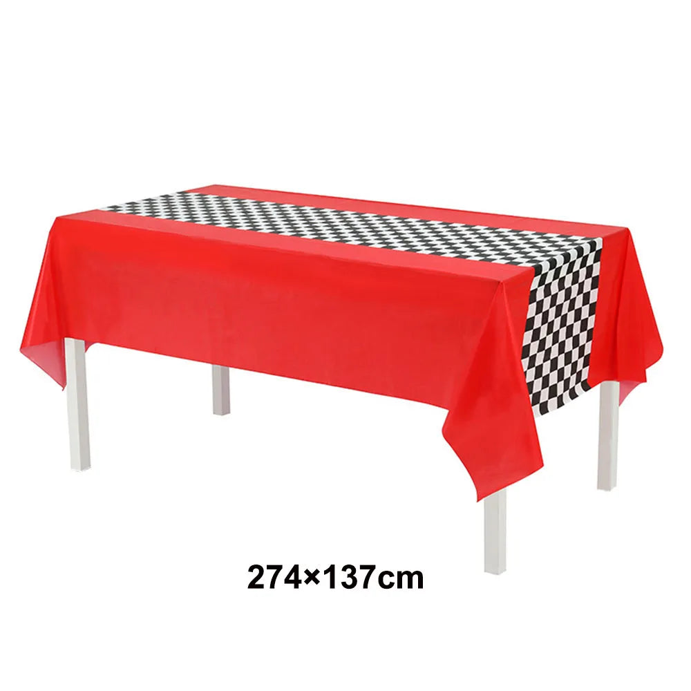 Race Car Theme Tablecloths Black White Checkered Rectangular Plastic Table Cover Racing Car Birthday Party Decorations Supplies
