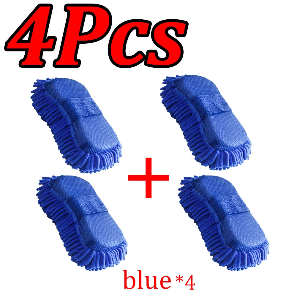 1-4Pcs Chenier Car Wash Sponge Car Gloves Automatic Washing Towel Gloves Ultra-fine Fiber Care Washing Brush Pad Cleaning Tool