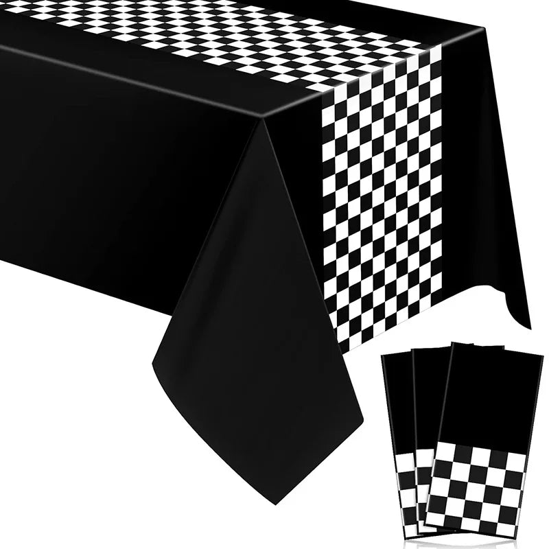Race Car Theme Tablecloths Black White Checkered Rectangular Plastic Table Cover Racing Car Birthday Party Decorations Supplies