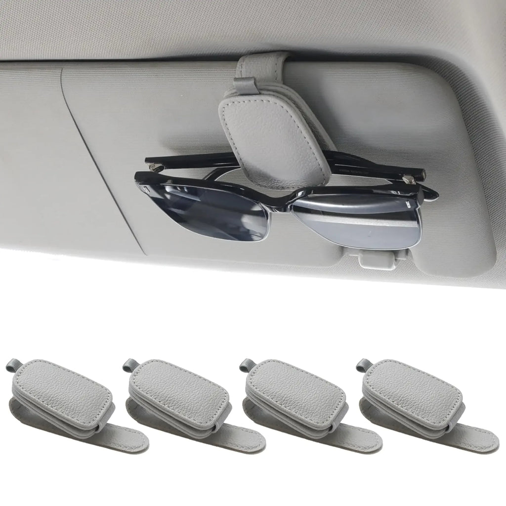 2 Packs Sunglasses Holders for Car Visor Magnetic Leather Sunglasses Holder and Ticket Card Clip Car Visor Accessories