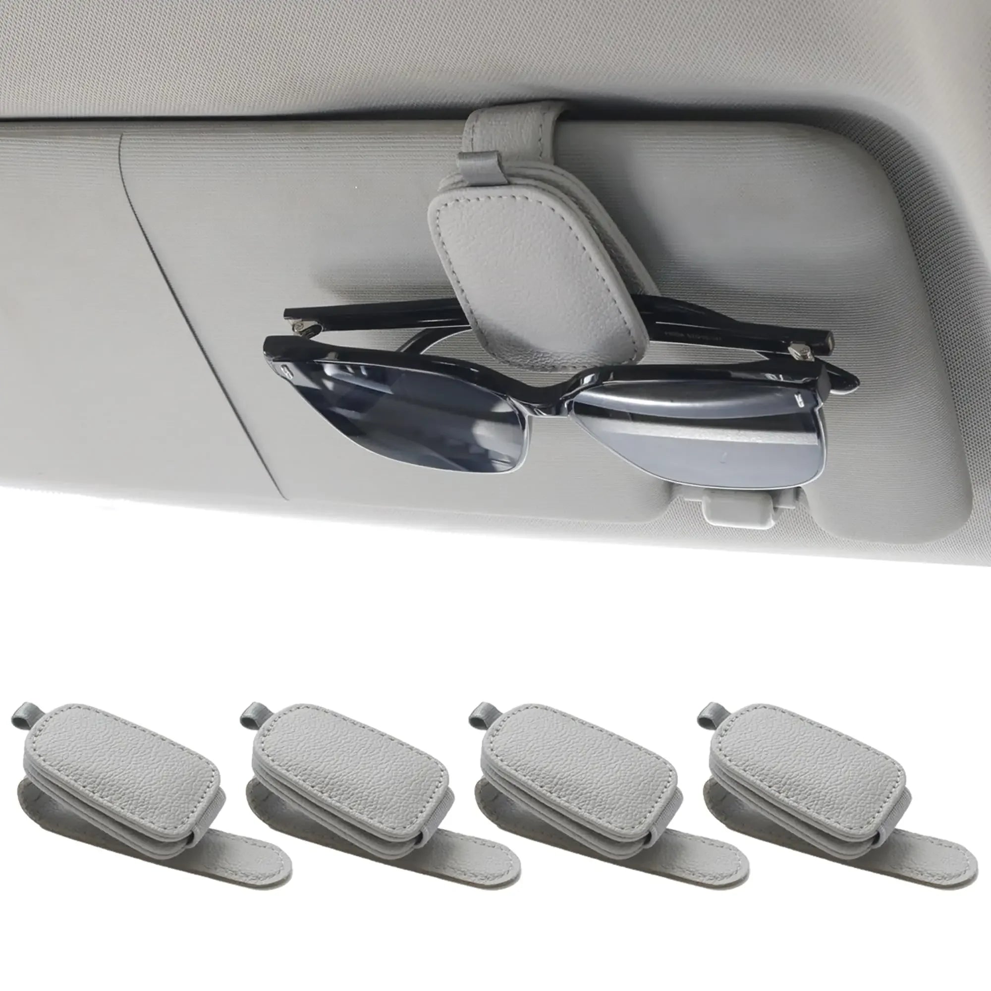 2 Packs Sunglasses Holders for Car Visor Magnetic Leather Sunglasses Holder and Ticket Card Clip Car Visor Accessories