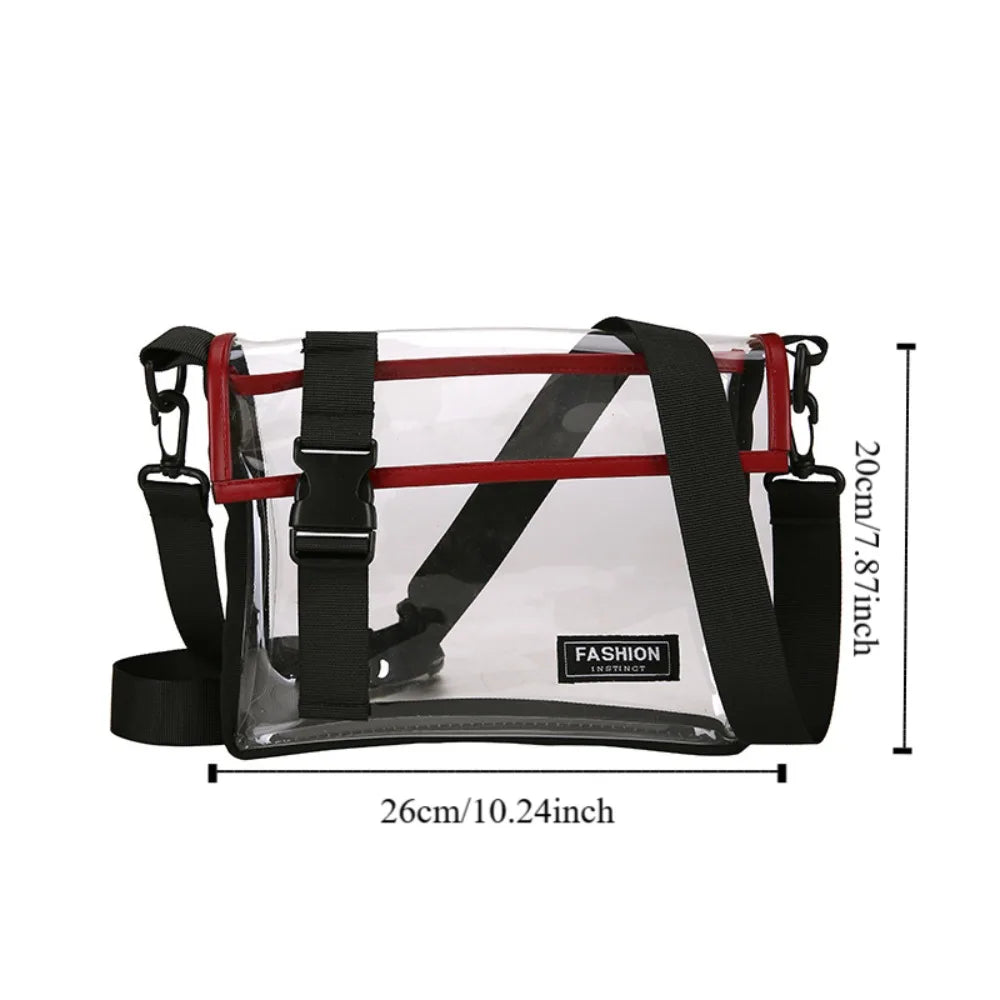 Square PVC Messenger Bag Large Capacity Button Transparent Crossbody Bag with Removable Strap Waterproof Casual Shoulder Bag