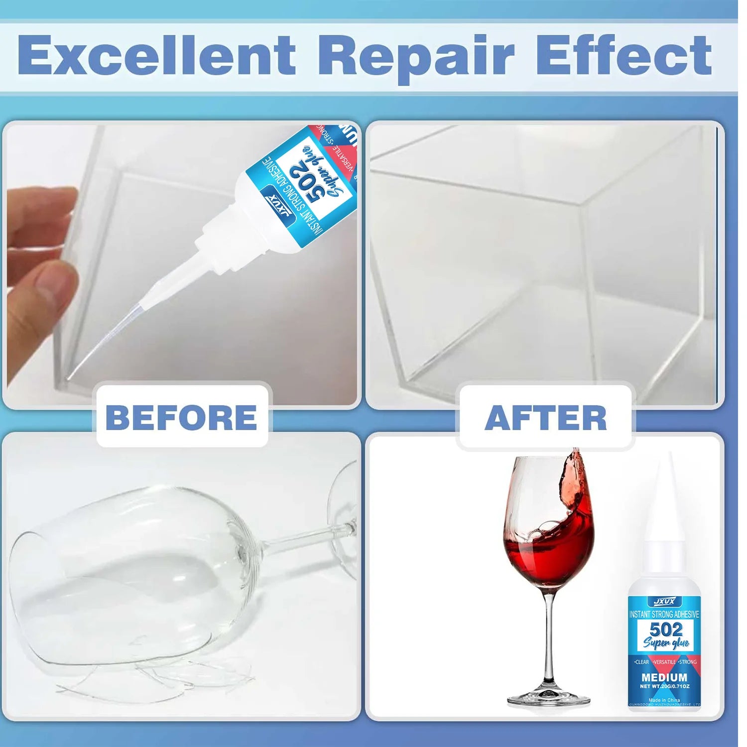 JXVX 502 Super Glue Quick-drying 1-5pcs Instant Cyanoacrylate Adhesive Leather Rubber Wood Metal Strong Bond Liquid Epoxy Glue