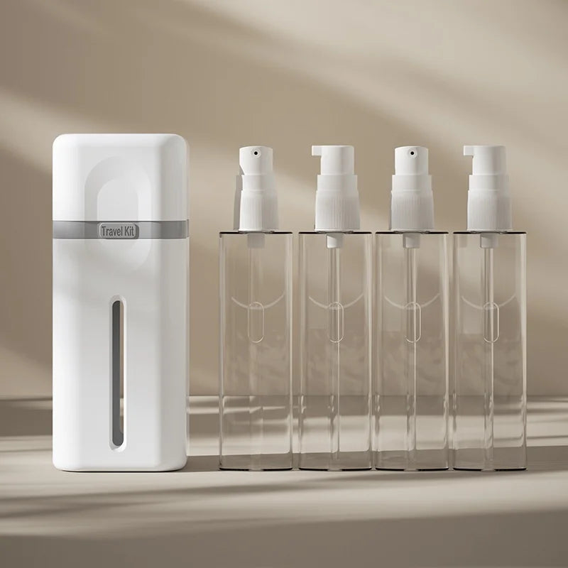 4 in 1 Travel Dispenser Bottle, Travel Bottles for Toiletries, Refillable, Leak Proof, Portable, for Travel, Camping, Business
