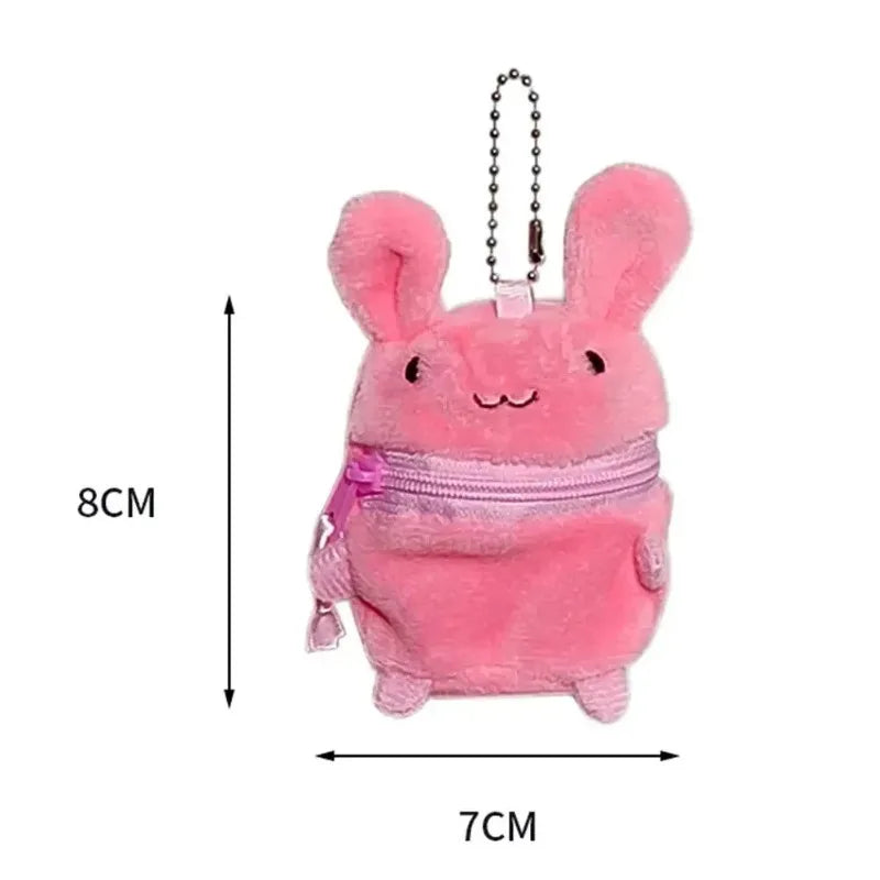 Cute Pink Fluffy Rabbit Coin Purse Keychain Cartoon Plush Doll Bag Charm Kawaii Mini Wallet Pendant Festival Gift