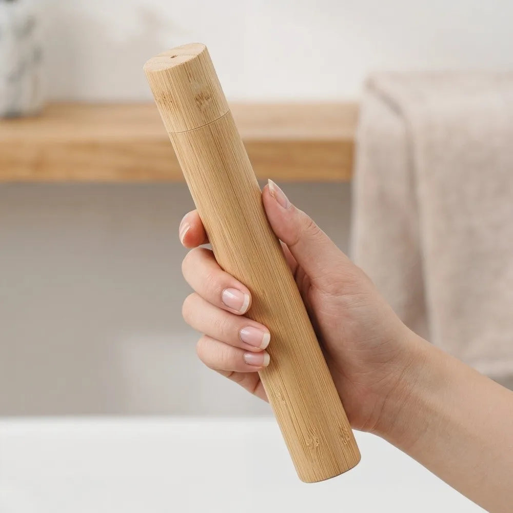 Bamboo Toothbrush Holder Natural Eco Friendly Toothbrush Protect Box With Cover Tubular Travel Toothbrush Case