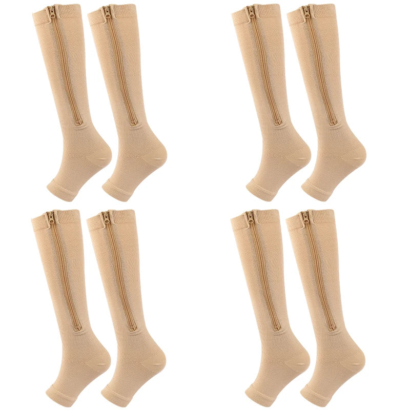 4 Compression Socks for Varicose Support with Zipper Outdoor Running Fitness Hiking Anti-fatigue Medical Diabetes Swelling Care