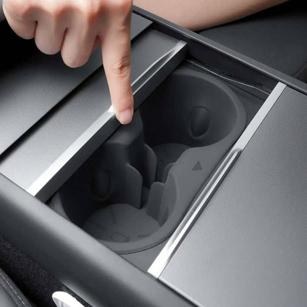 For Tesla Model Y/YL Flexible Silicone Car Cup Holder Liner Anti Slip Leakproof Dual Cup Storage Tray For Vehicle Center Console