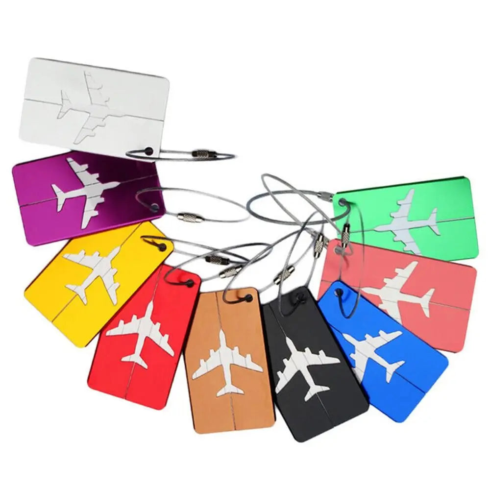 Aluminium Travel Luggage Tags Reusable Suitcase Baggage Labels Holiday Suitcase Labels Travel Bag ID Plane Identifier With Ropes