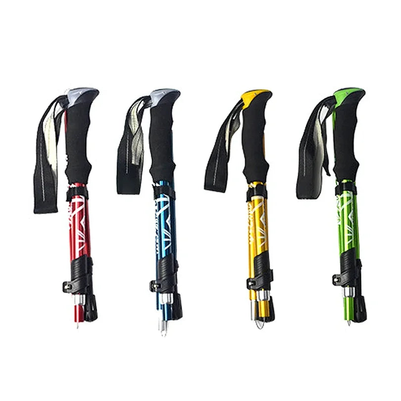 5 Section Outdoor Fold Trekking Pole Camping Portable Walking Hiking Stick For Nordic Elderly Telescopic Easy Put Into Bag 1 PCS