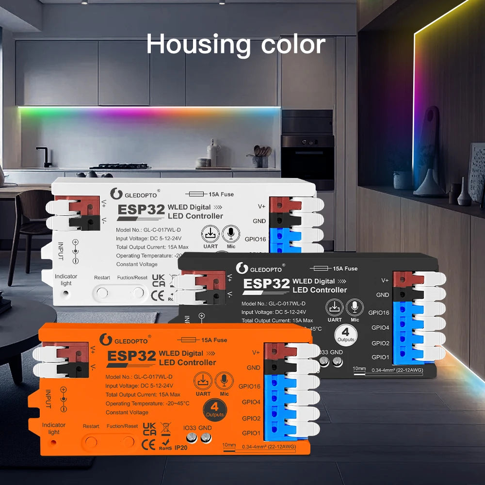 5GLEDOPTO ESP32 PWM WLED Dynamic LED Controller 5 in 1 DC12-24V WIFI App Control for RGBCCT RGBW RGB CCT DM WS2811/2B/3/5 Strip