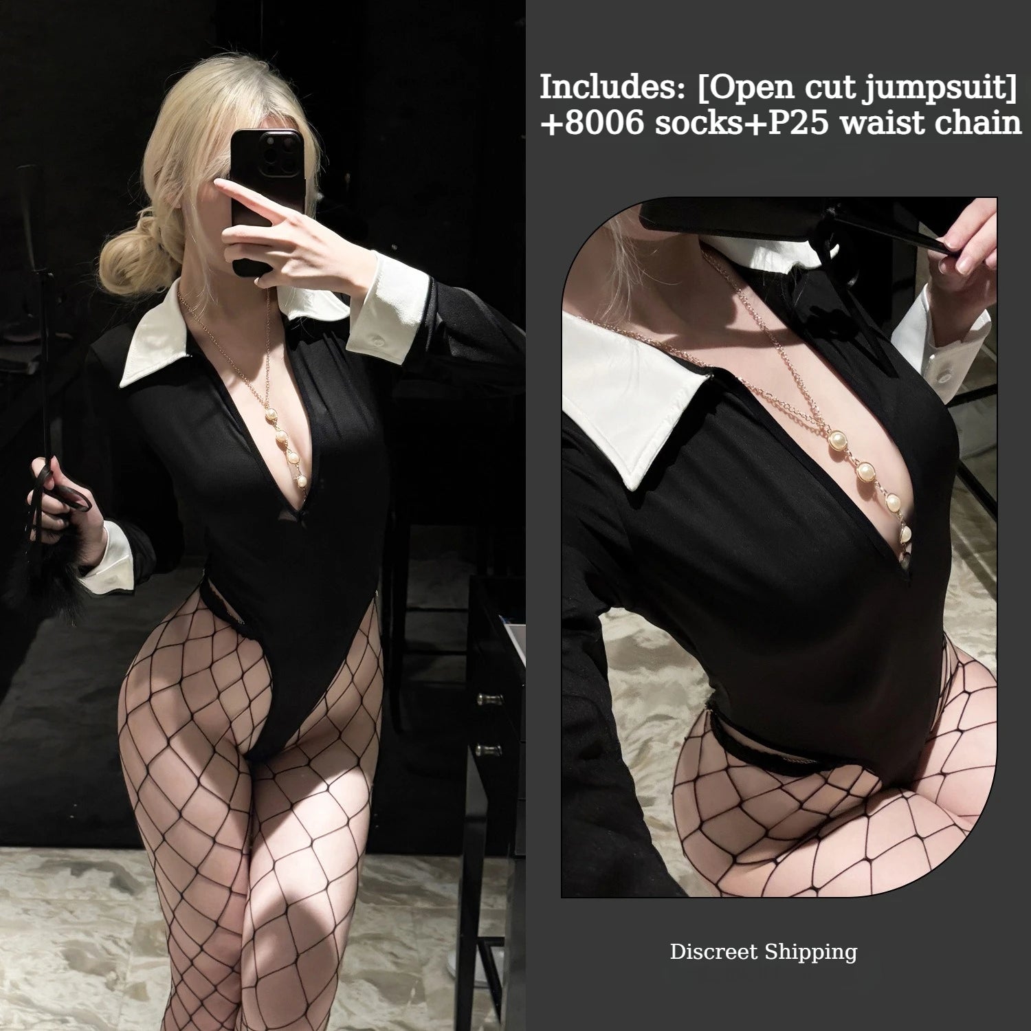Abstinence Series Sexy Secretary Lingerie Deep V Temptation Jumpsuit No Need To Take Off Slim Fitting Role-playing Uniform Set