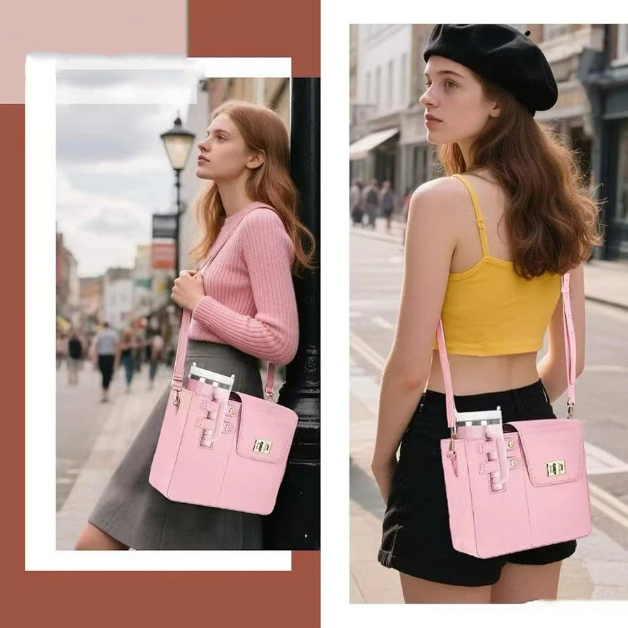 Crossbody Water Bottle Carrier Bag Portable Multifunctional Single Shoulder Storage Pouch Travel Daily Carry Organizer