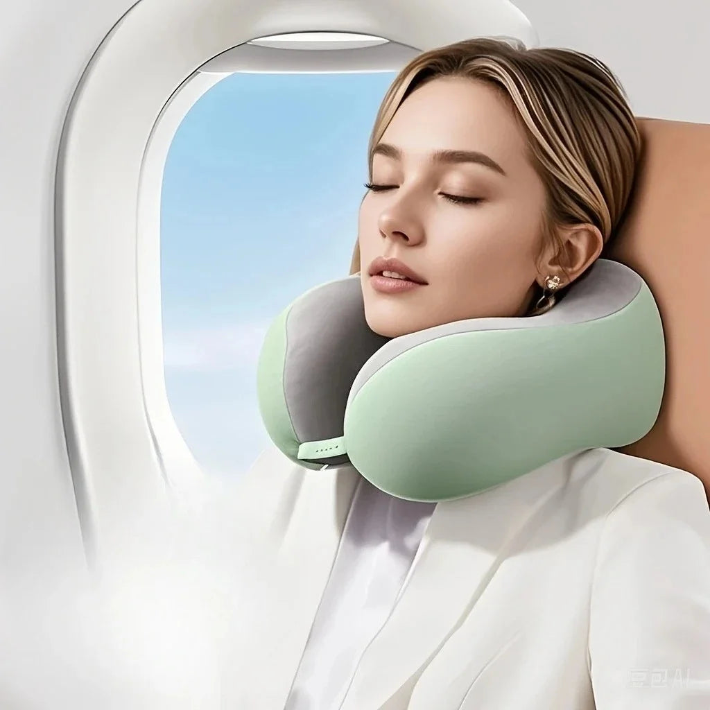 Memory Foam U-Shaped Neck Pillow with Storage Box Portable Travel Neck Support Pillow Airplane Car Office Sleep Cushion