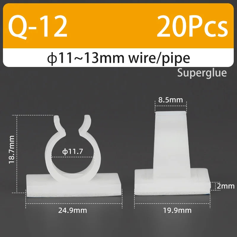 Q-type Cable Clips Holder Self-Adhesive Strong Glue Nylon PA66 Storage Cable Tie Water Pipe Clamp Fixing Seat No Drilling